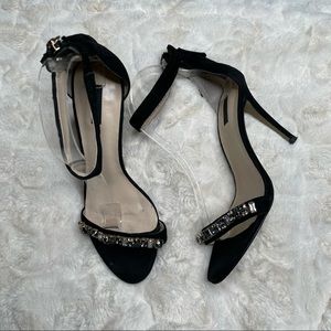 Matiko Black Strappy Sexy Ankle Strap Heels Rhinestones Size 38
